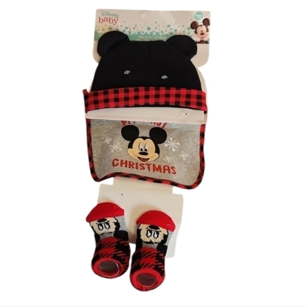 Disney Mickey Mouse Baby Hat, Bib, and Sock Set 3pcs